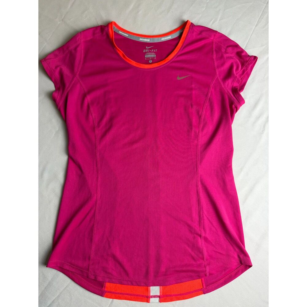 Nike Womens Dri-fit Running Mesh Shirt Pink Orange Reflective M